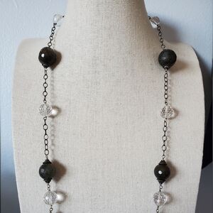 Faceted Labradorite And Clear Crystal Bead Station Sterling Silver Necklace